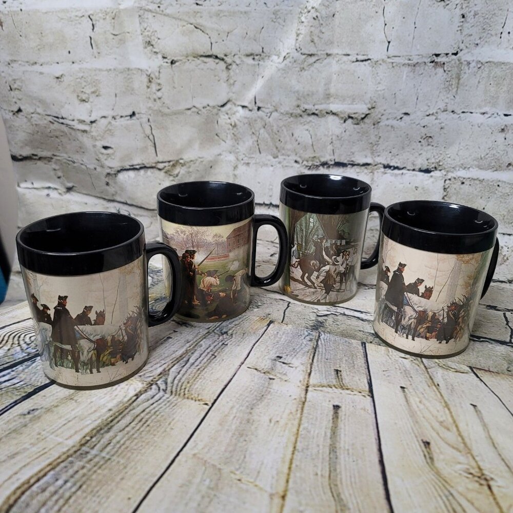 4 Vtg Thermo Serv Mugs Paul Revere Valley Forge Battle of Lexington